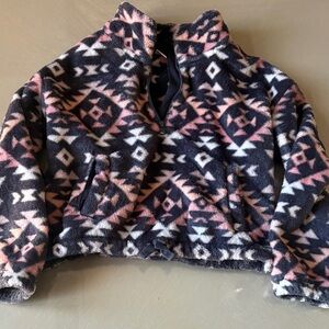 Kids Cozy Fleece Jacket - Pink & Charcoal Grey Aztec Print